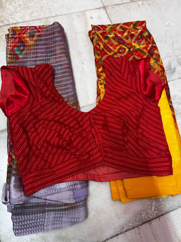 combo of 2 sarees with red blouse