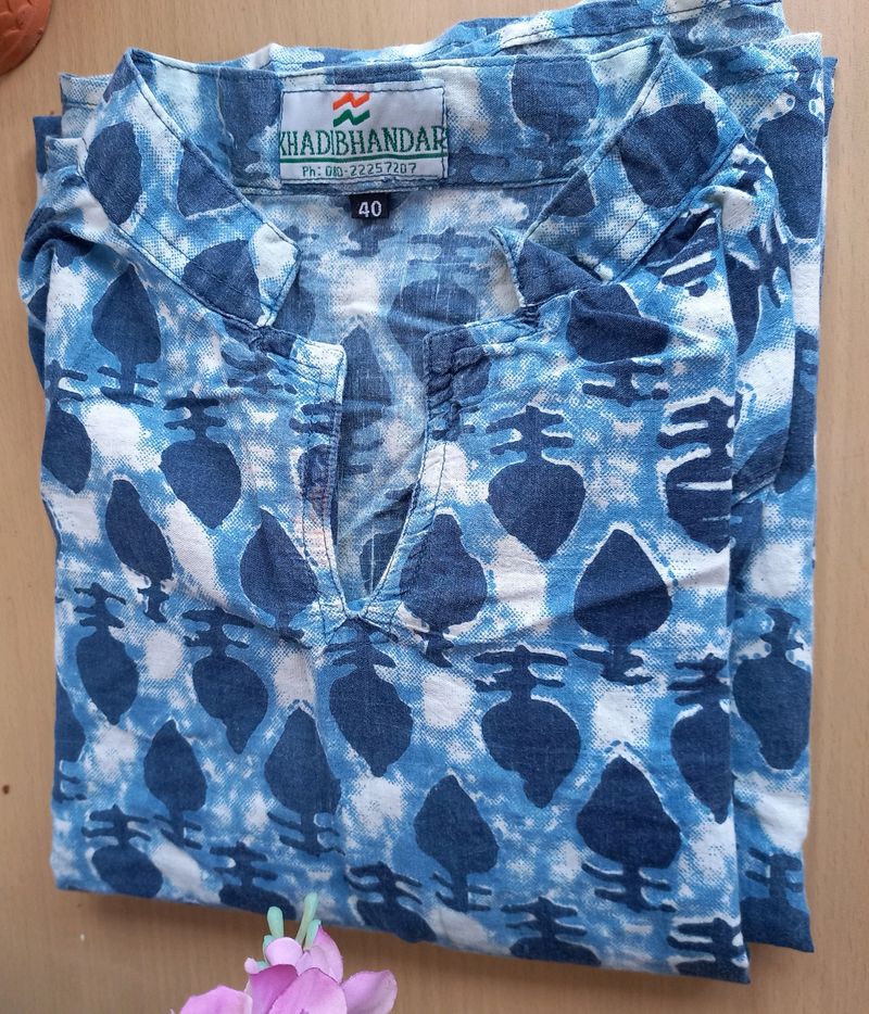 Graceful Indigo Color Khadi Cotton Kurti❤️