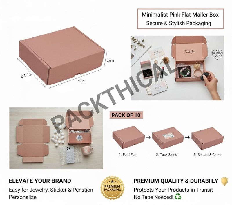 Pink Flat Mailer Boxes for E comerce(Pack of 10)
