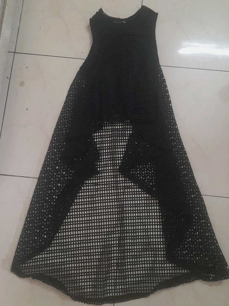 Black Crochet Type Woven Top