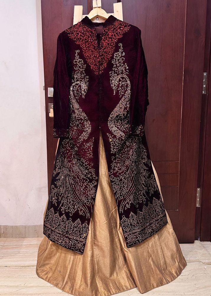 Velvet Stone Work Lehenga Choli Set