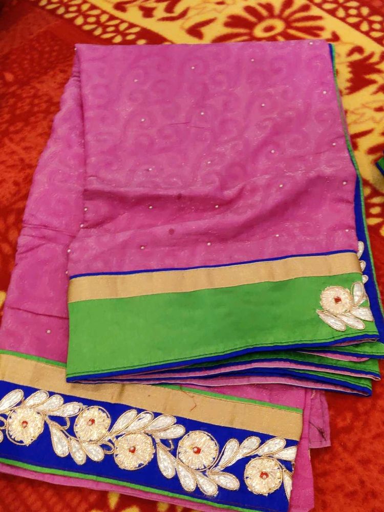 Pink Embroidered Saree with stiched blouse