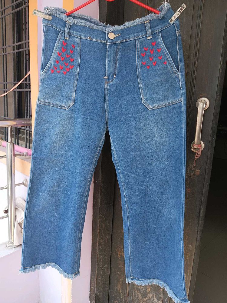 Wide Leg Jeans With Little Hearts