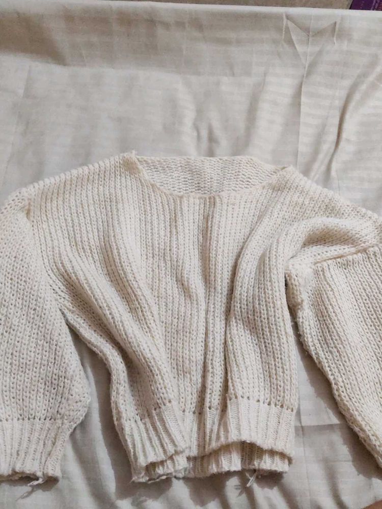 Cream Knit Cropped Sweater