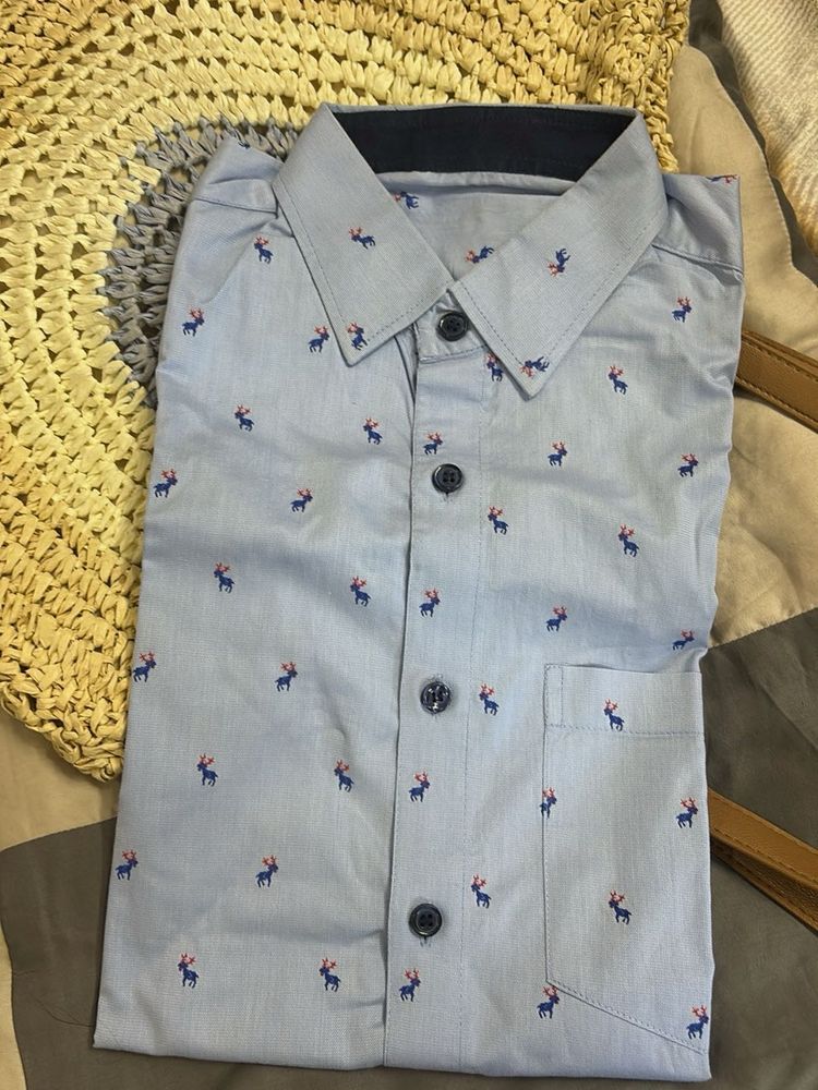 Blue Reindeer Print Shirt
