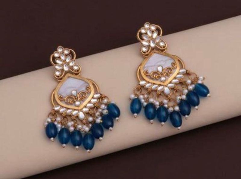 Elegant Blue Beaded Drop Earrings