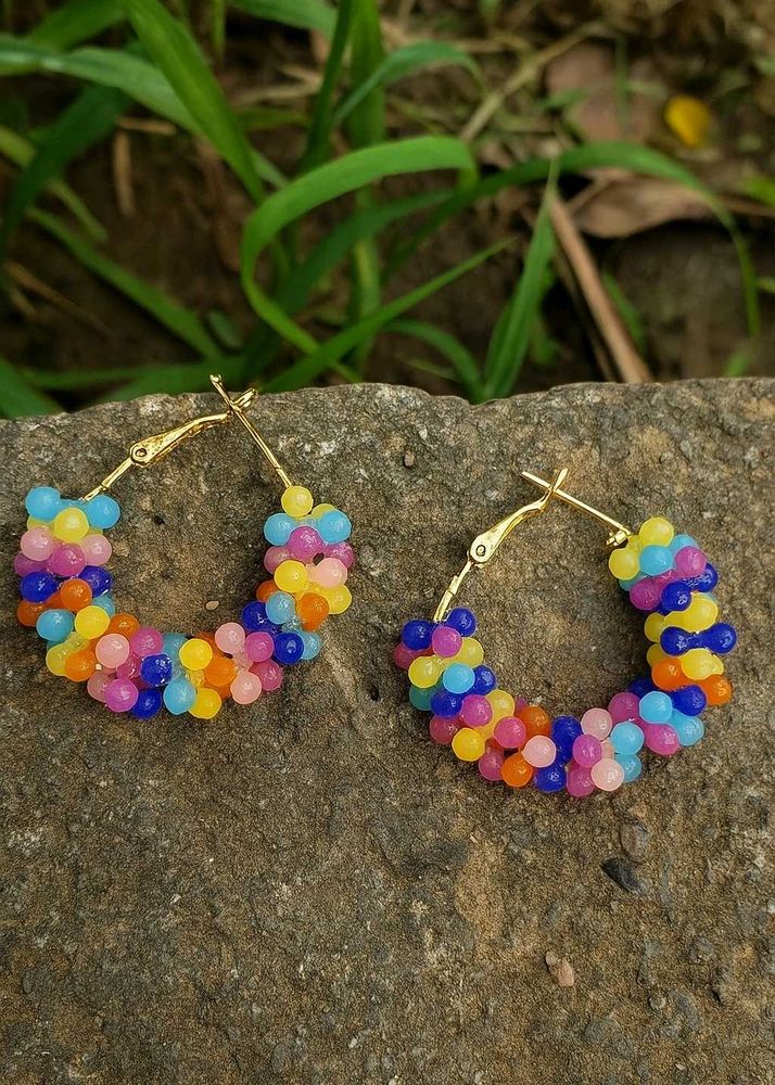 Rainbow Beaded Hoop Earrings