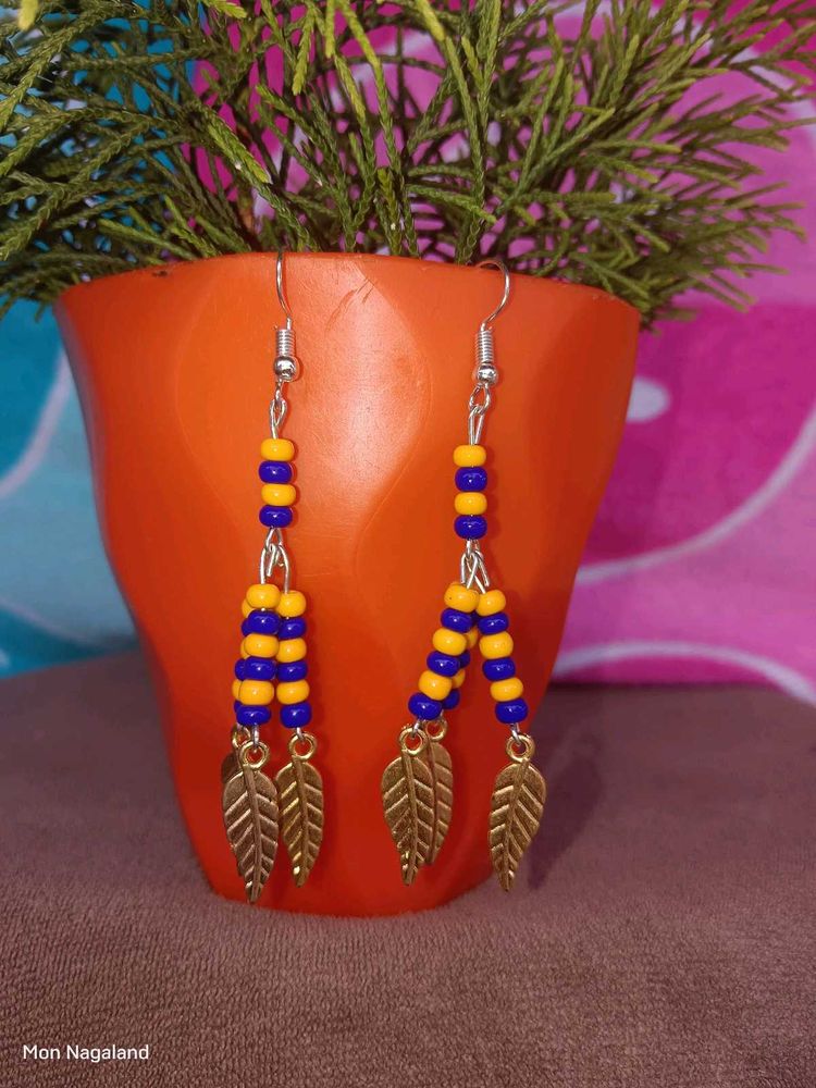 Handmade Beaded Leaf Dangle Earrings