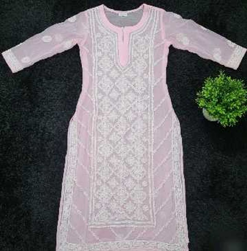 Elegant pink chikankari Embroidered Kurta