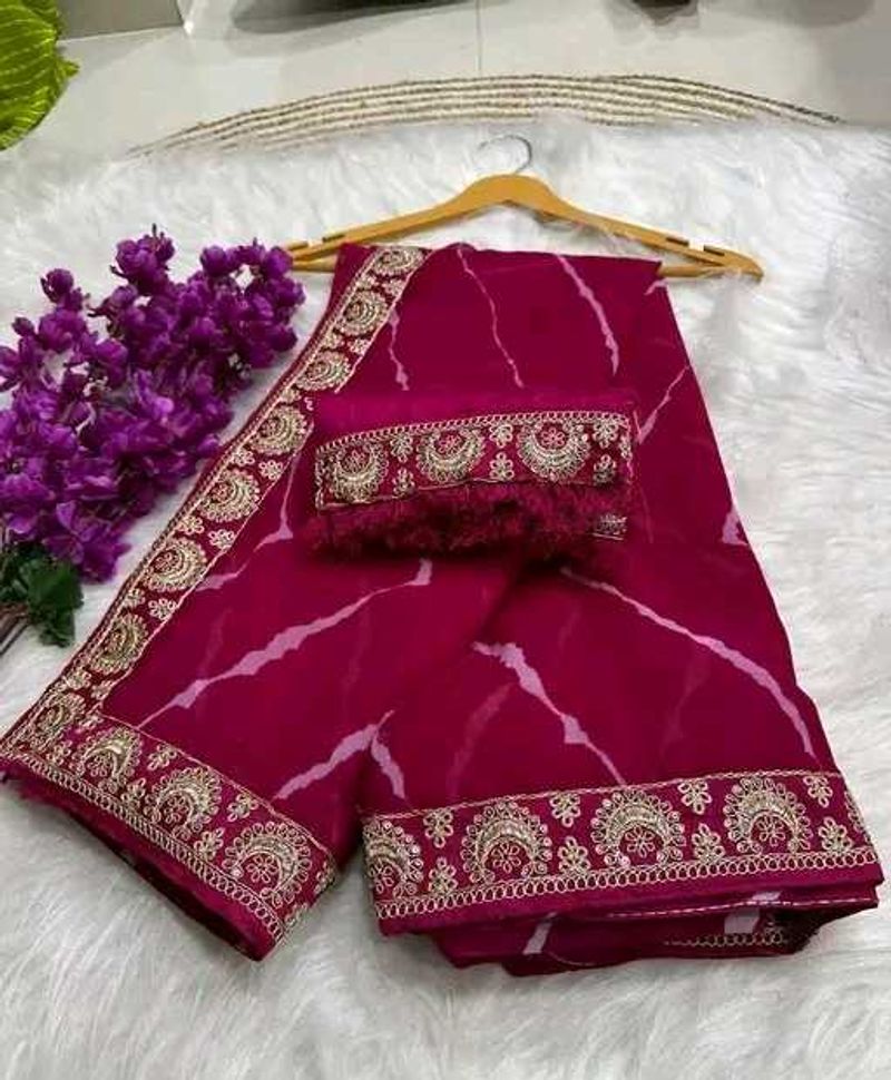 Elegant pink Embroidered Saree