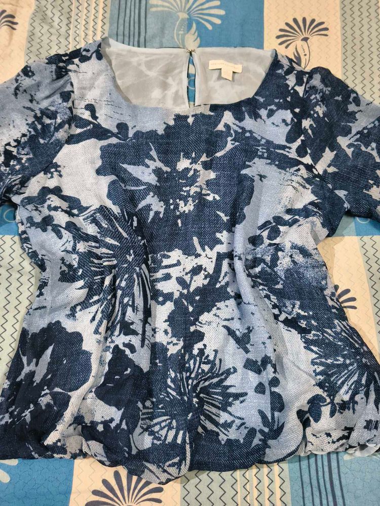 Denim Style Floral Print Georgette Top