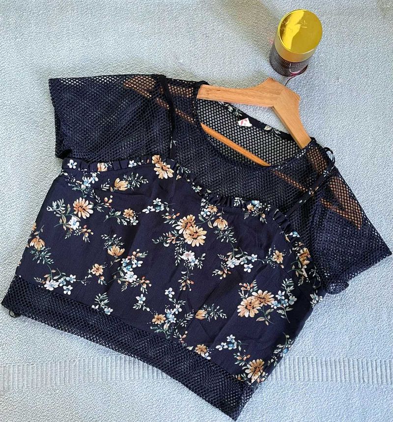 Floral Mesh Crop Top