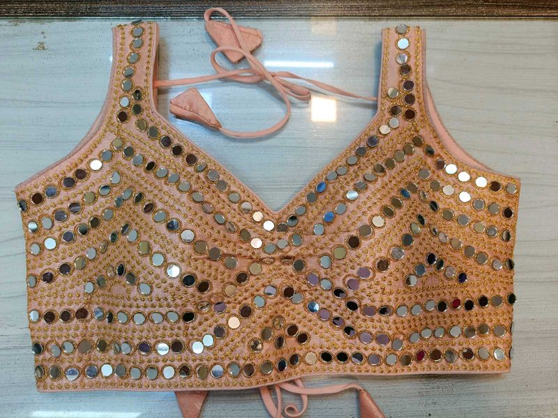 Peach Mirror Work Blouse