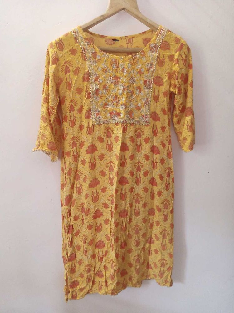Yellow Printed Kurta