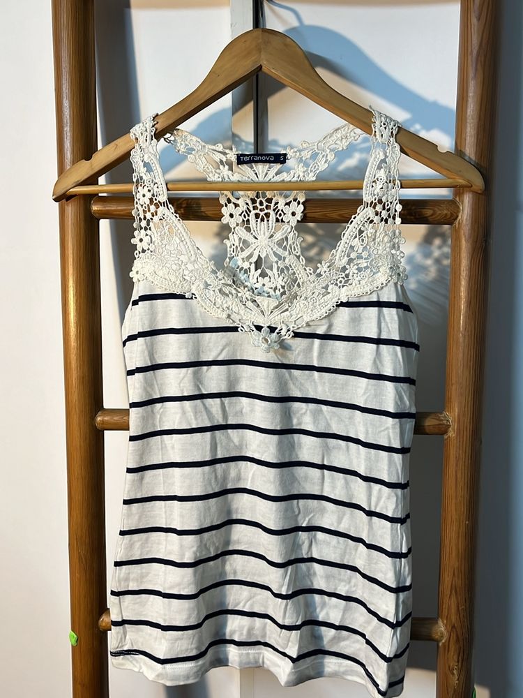 Branded Tank Top With Lace Shoulders
