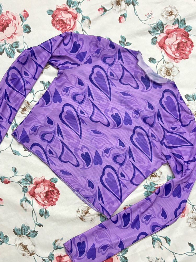 Purple Hearts Mesh Top