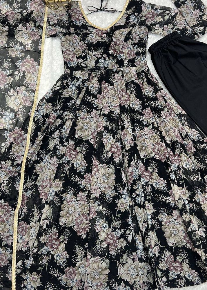 Black &amp; Pink Anarkali Kurta Set