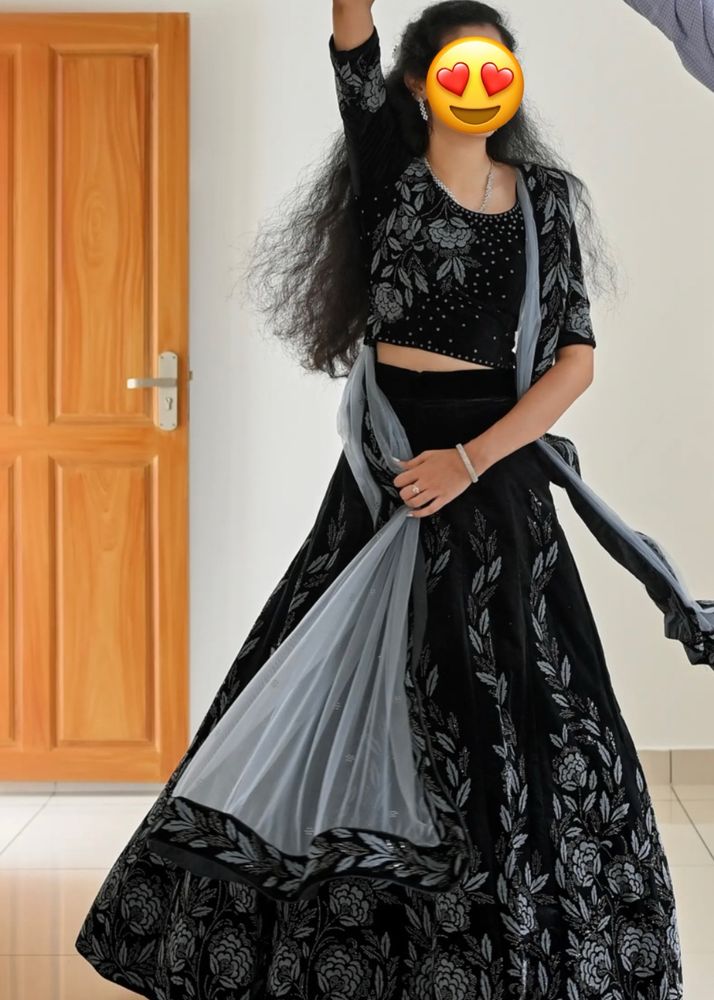 Black And Grey Engagement Lehanga