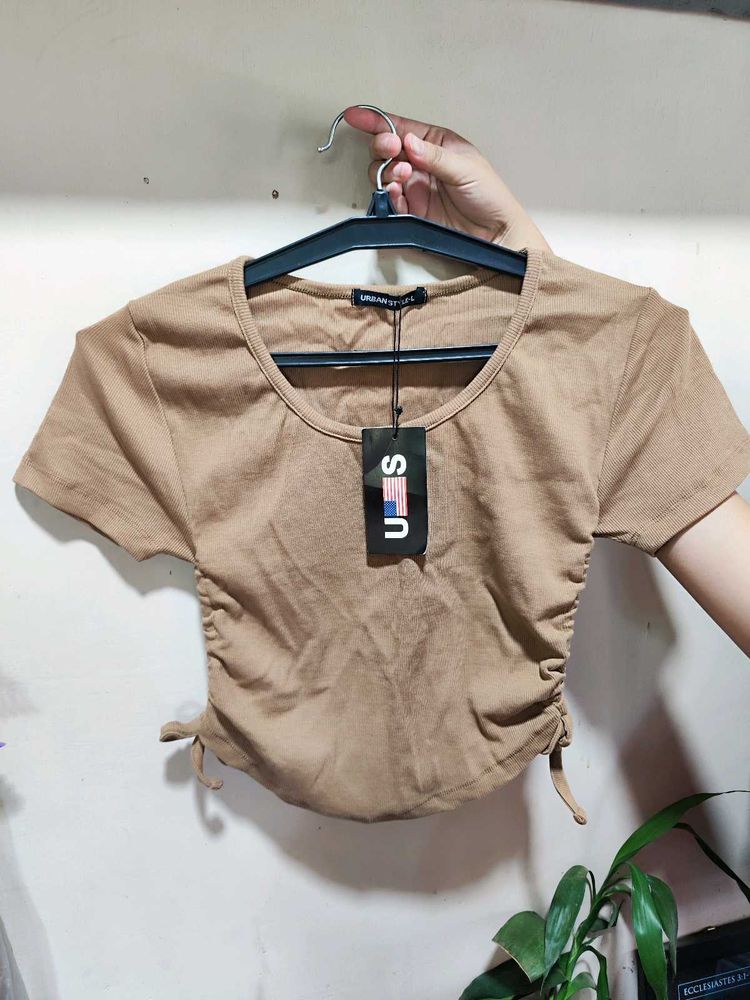 Urban Outfitters Brown Ruched Crop Top