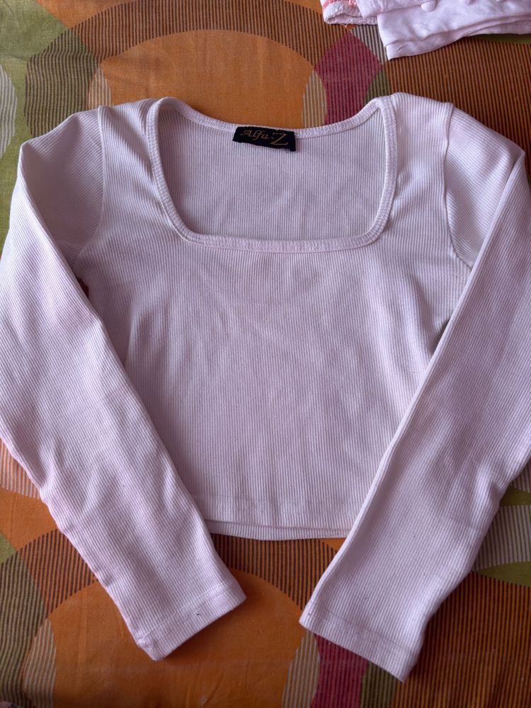 Cute White Square Neck Fitted Crop Top