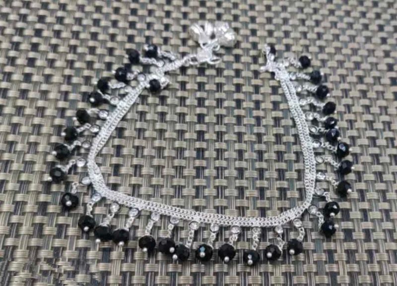 Silver Anklet with Black Beads
