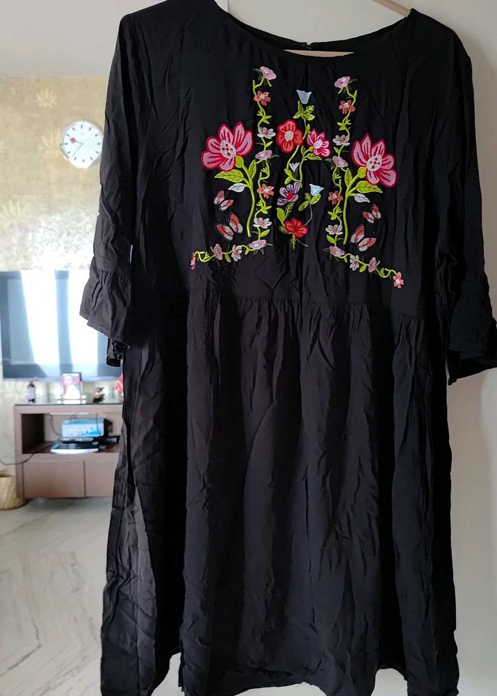 Embroidered Black Tunic Dress