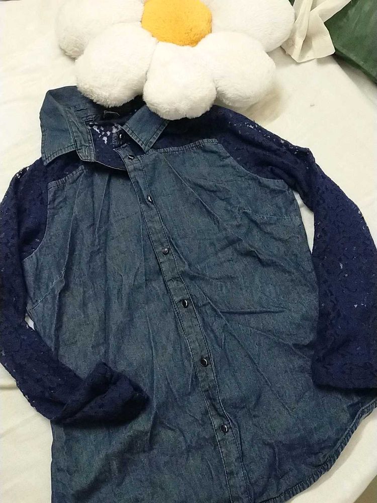 Denim Shirt With Lace Sleeves
