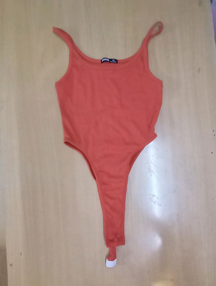 Sleeveless High Cut Sexy Orange Bodysuit Top