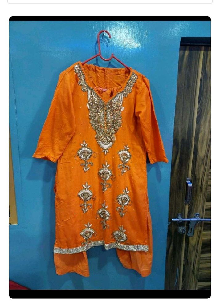 Elegant Orange Embroidered Kurta Set