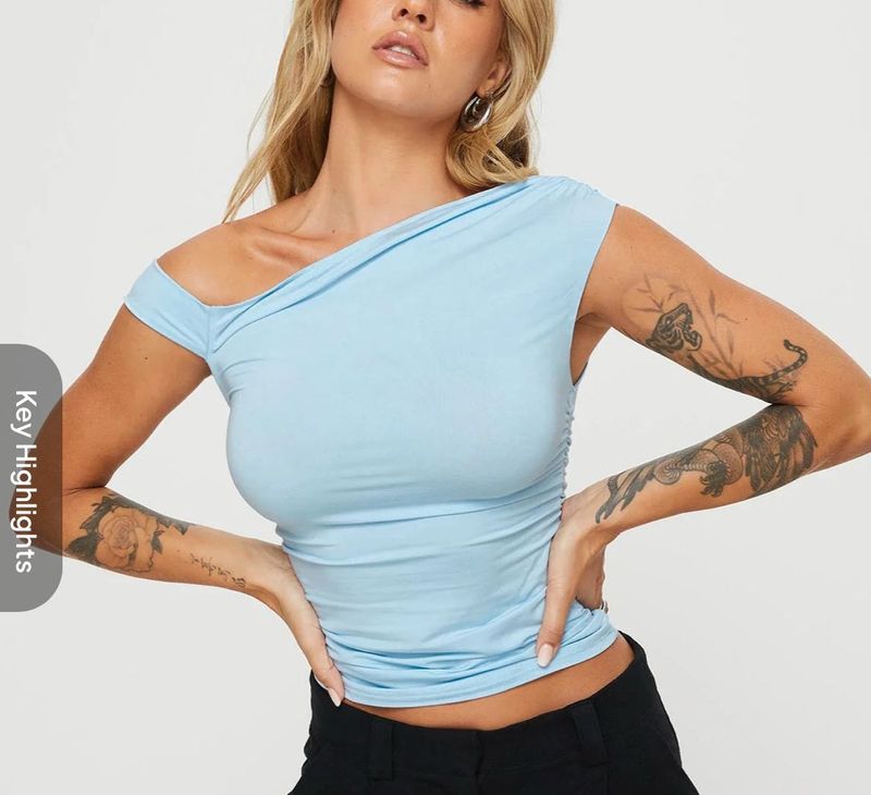 Blue Asymmetrical Ruched Top