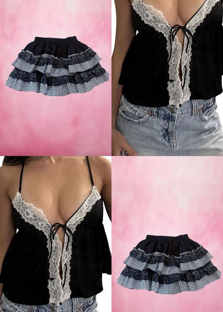 combo top and y2k lolita skirt