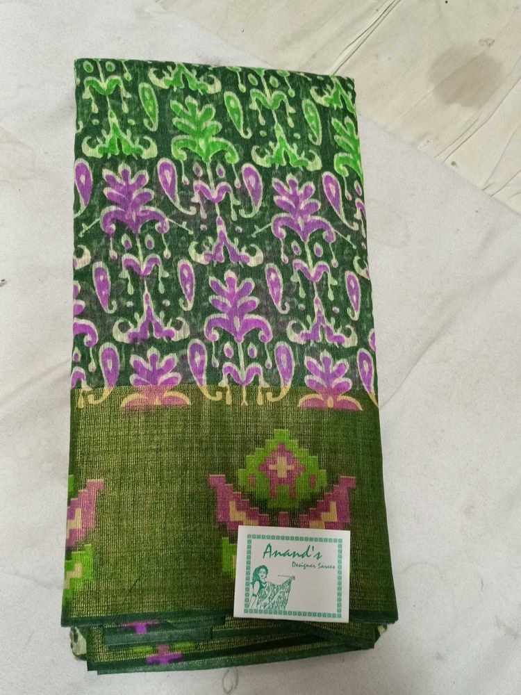 Brand New Cotton Chanderi Silk Sareee Wuth Blouse