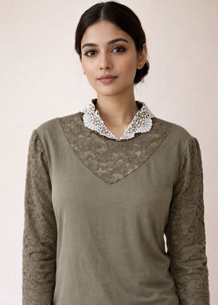 Elegant Olive Green Lace Top
