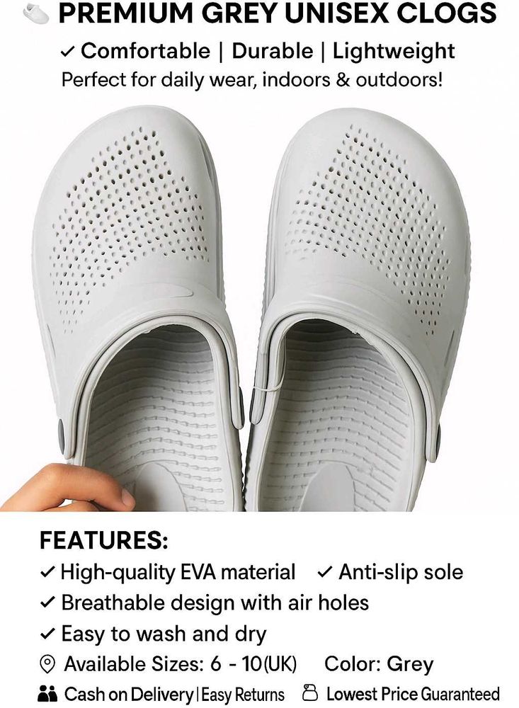 Grey Unisex Clogs - Size 8