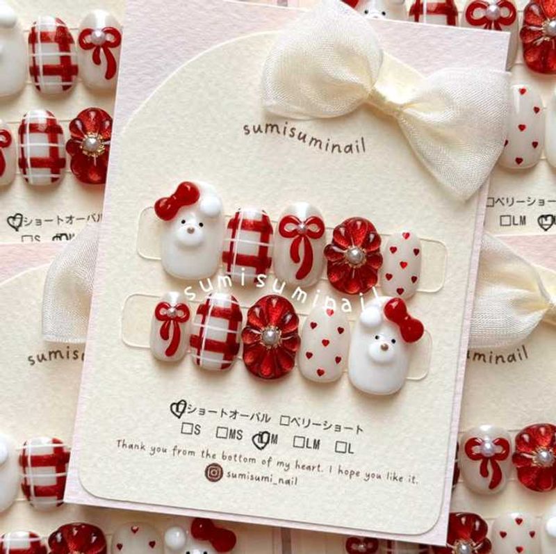 Red &amp; White Press-On Nails
