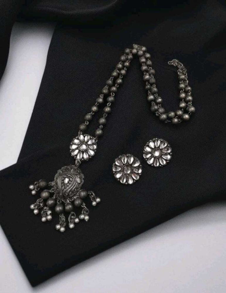 Oxidized Silver Necklace &amp; Earring Set