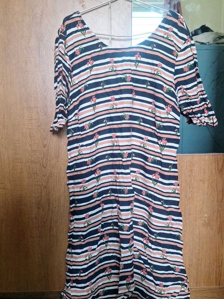 Striped Floral Print Dress