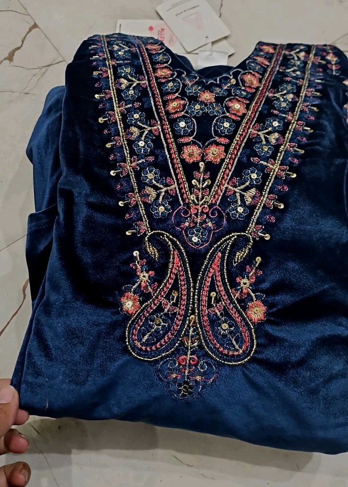 Elegant velvet. suit  with pant &amp; stole  Embroider