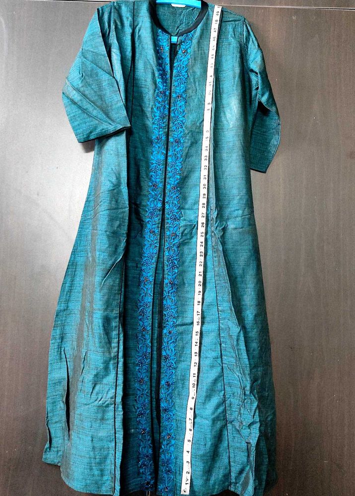 Peacock Blue Long Kurta With Chinese Collar