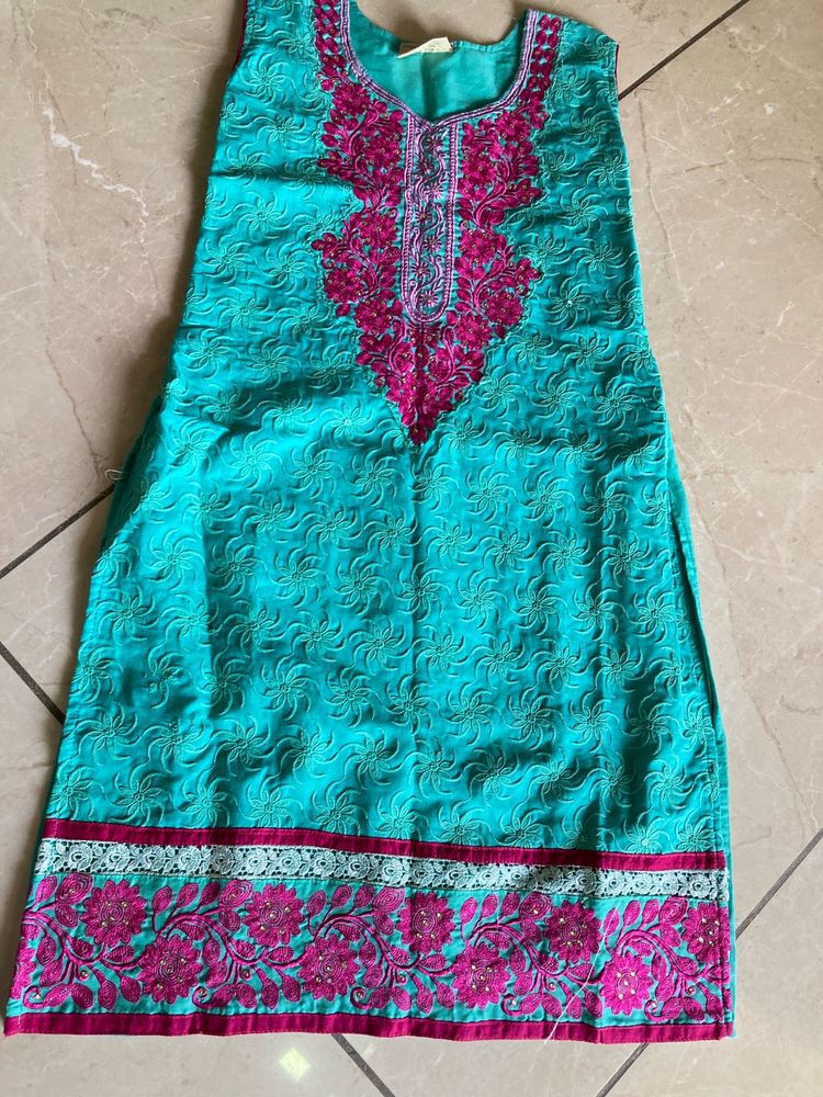 Teal Embroidered Kurta