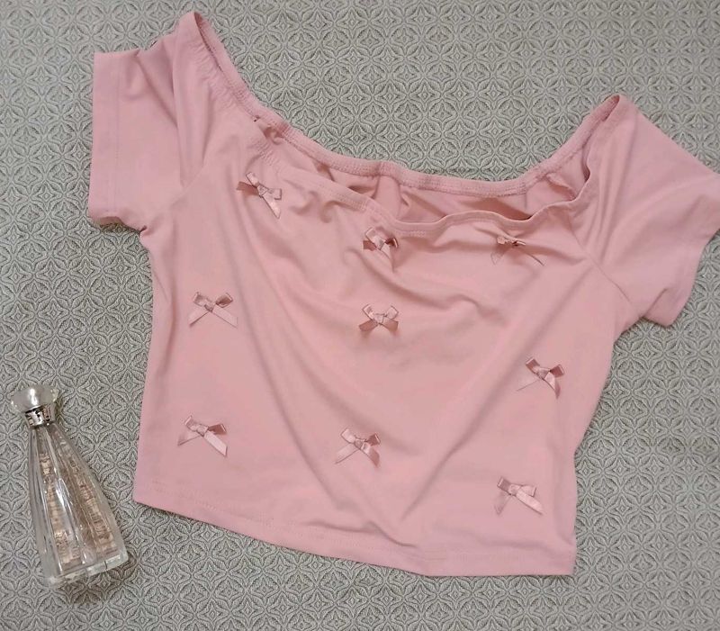 Pink Bow Crop Top