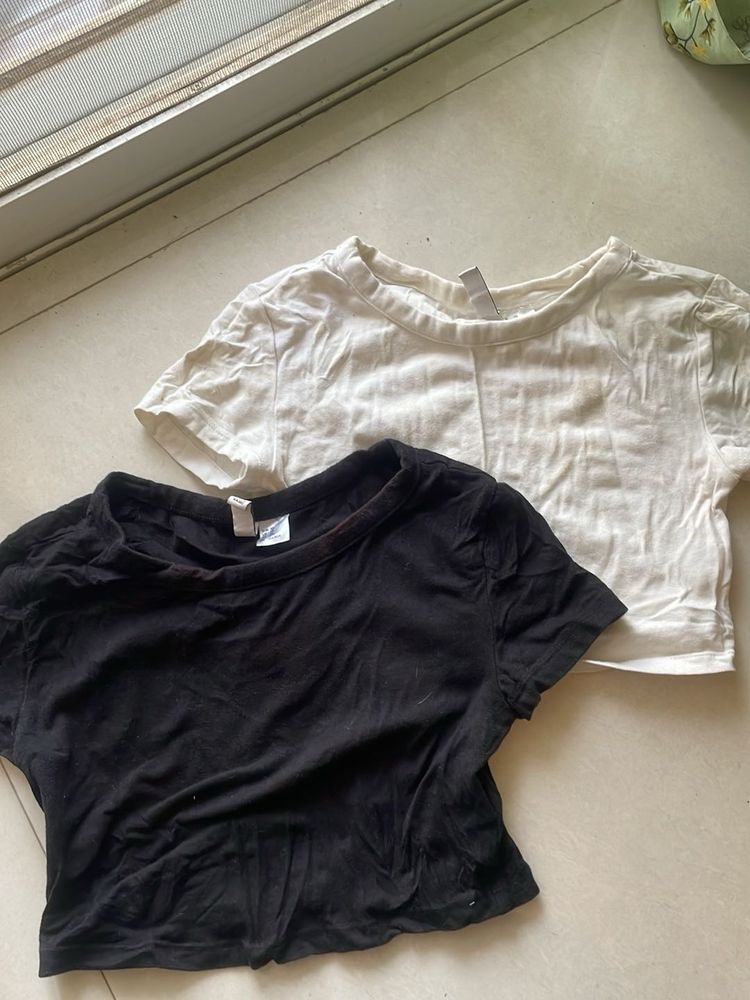 H&amp;M Black N white xs basic Crop Tops
