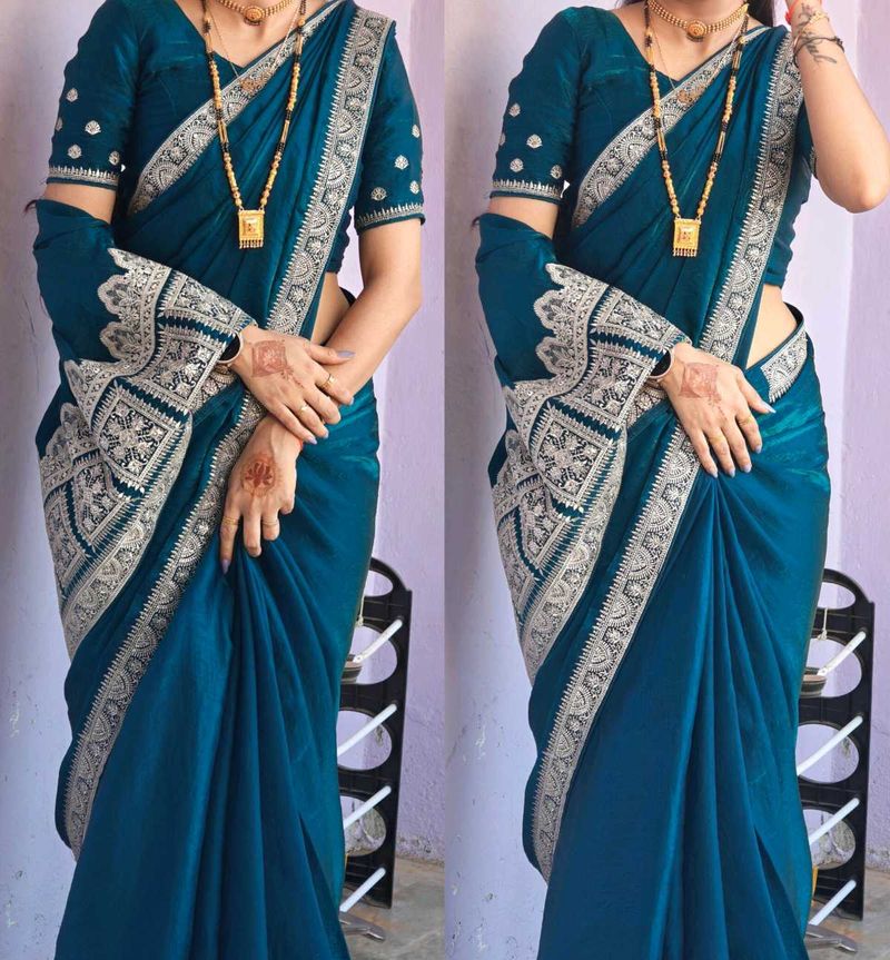 Elegant Teal Fancy Setin Saree