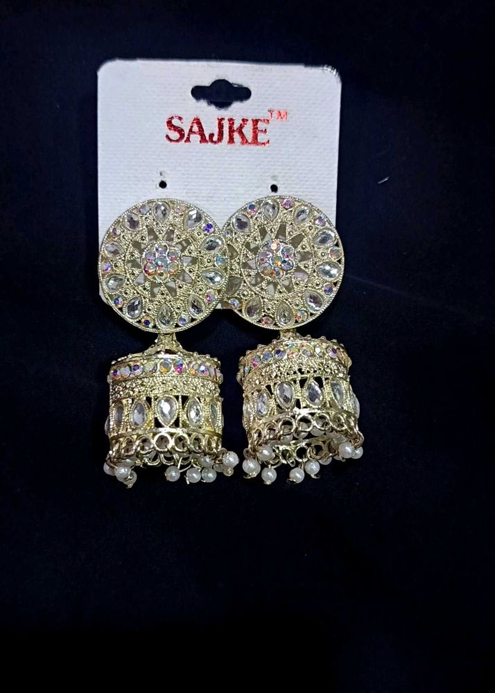 White Jhumka Earrings