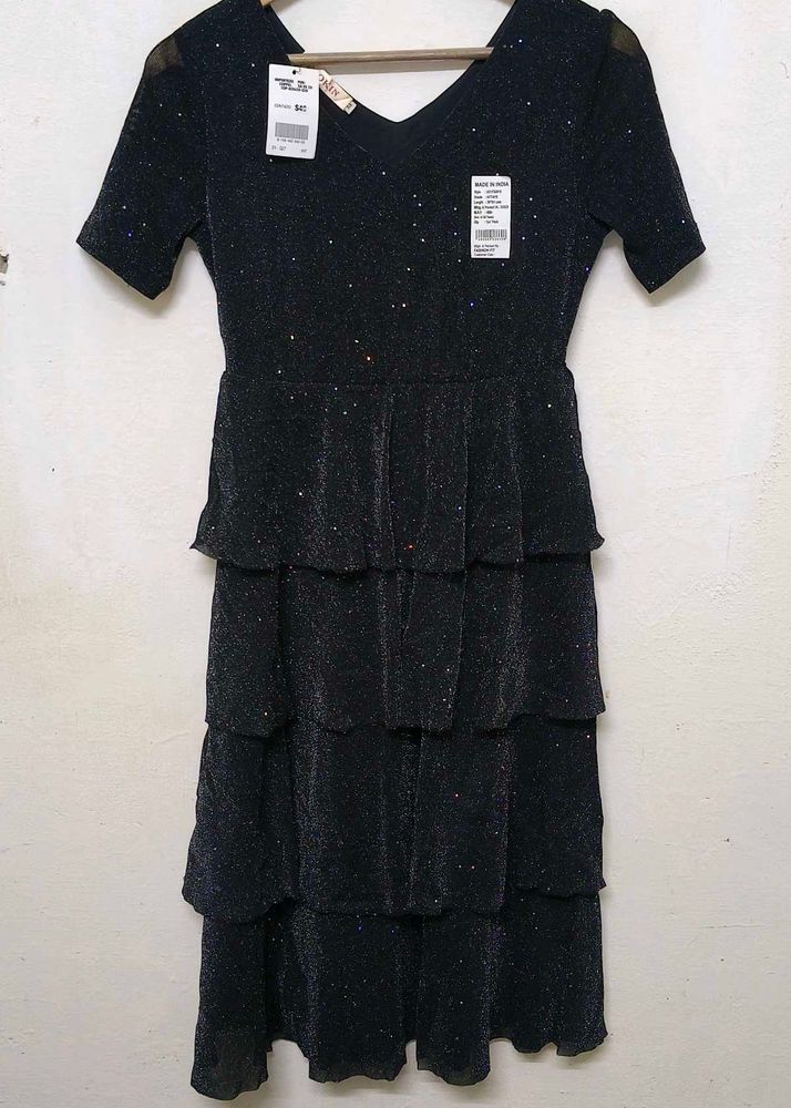 Trendy New Sparkly Tiered Black Dress