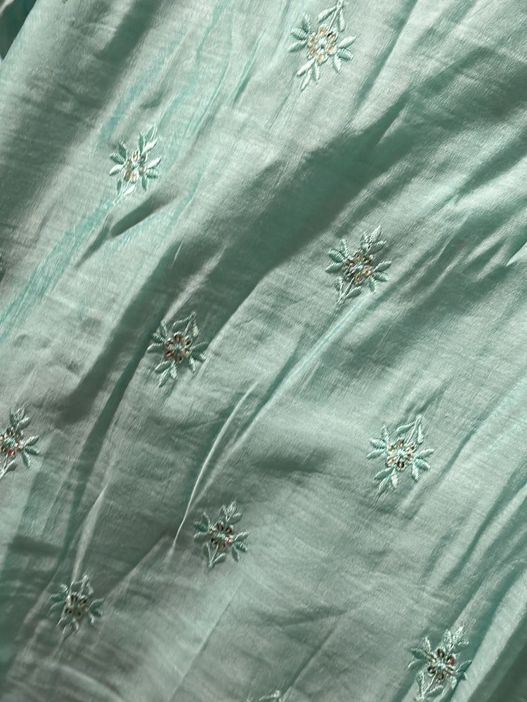 Sea Green Kurta With White Shine Work And Golden Patti