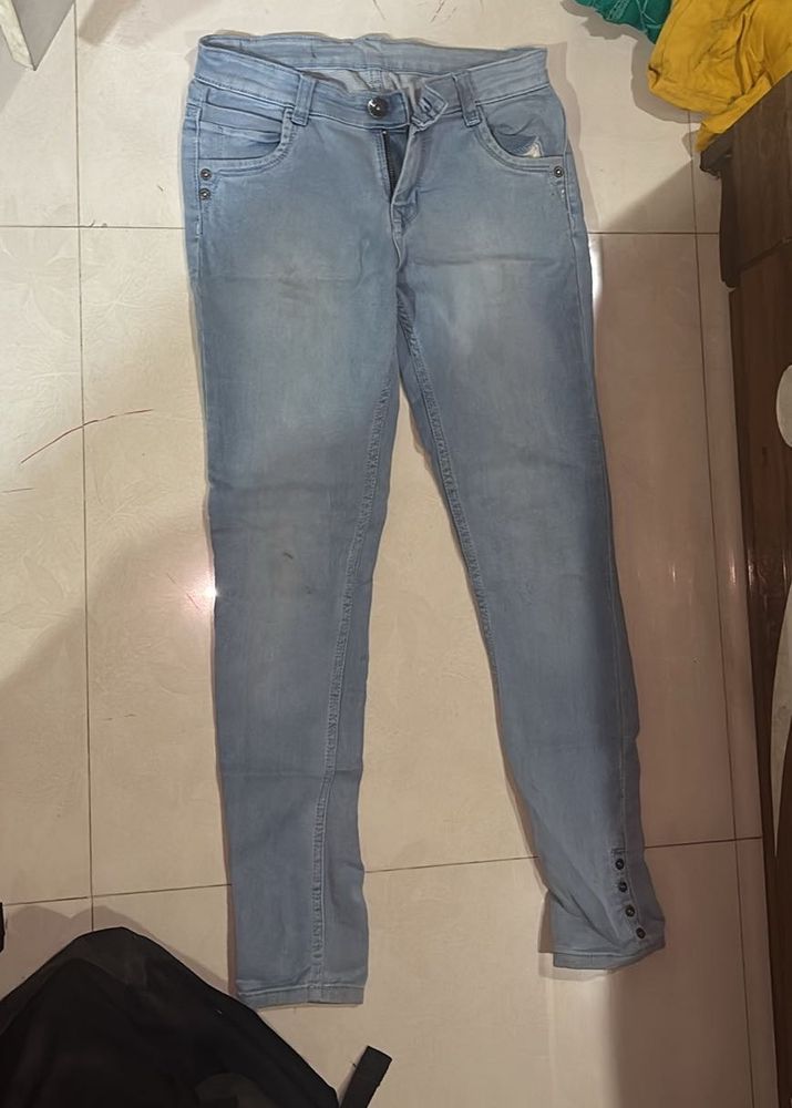 Light Blue Mid Waist Skinny Jeans