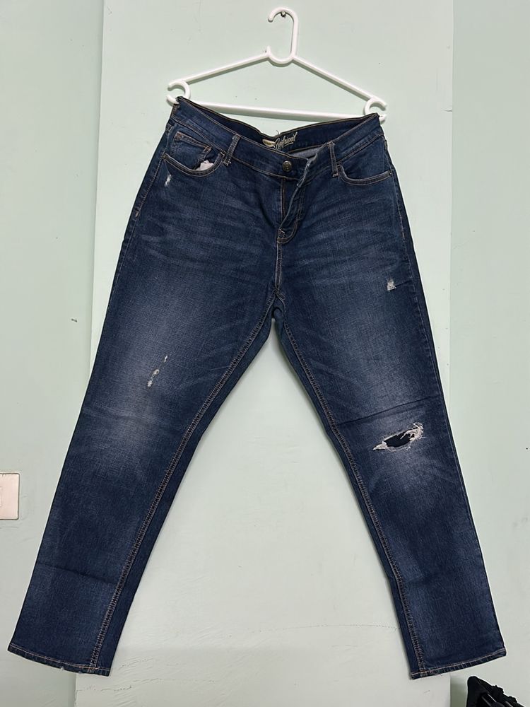 Navy Blue Ribbed Denim Jeans
