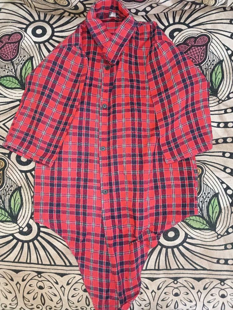 Red &amp; Black Checked Tie-up Shirt (Woman)