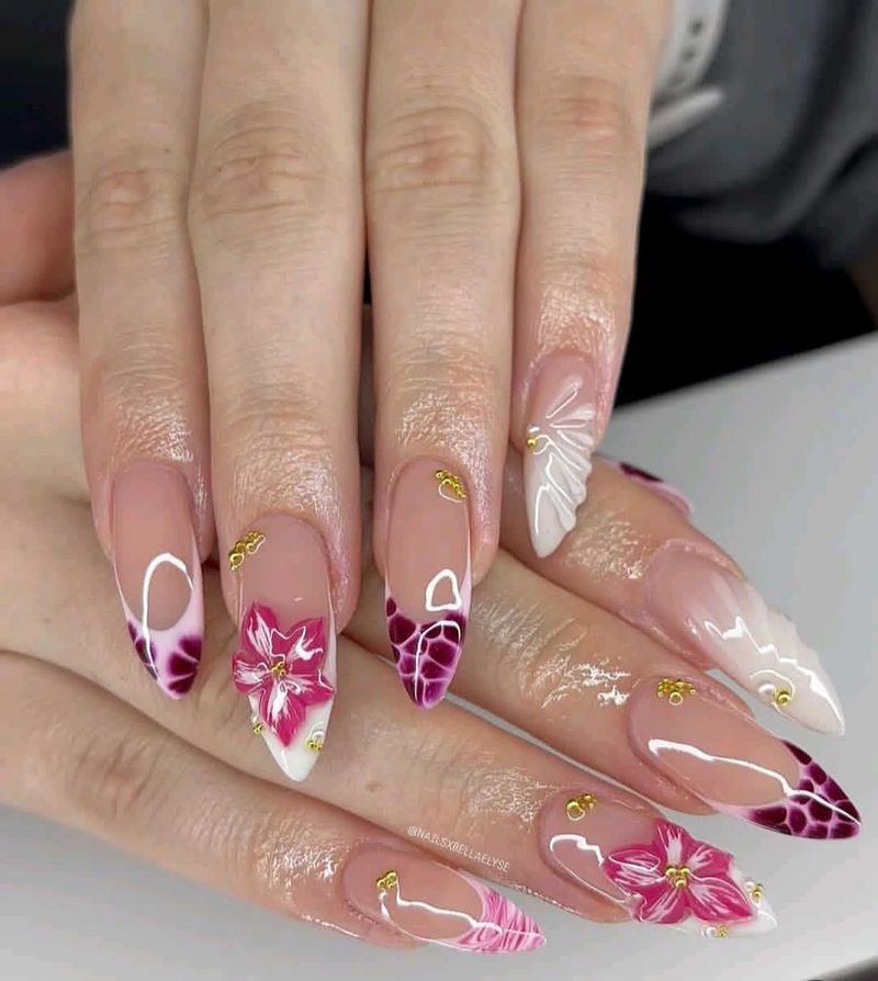 magenta Flower Press On Nail